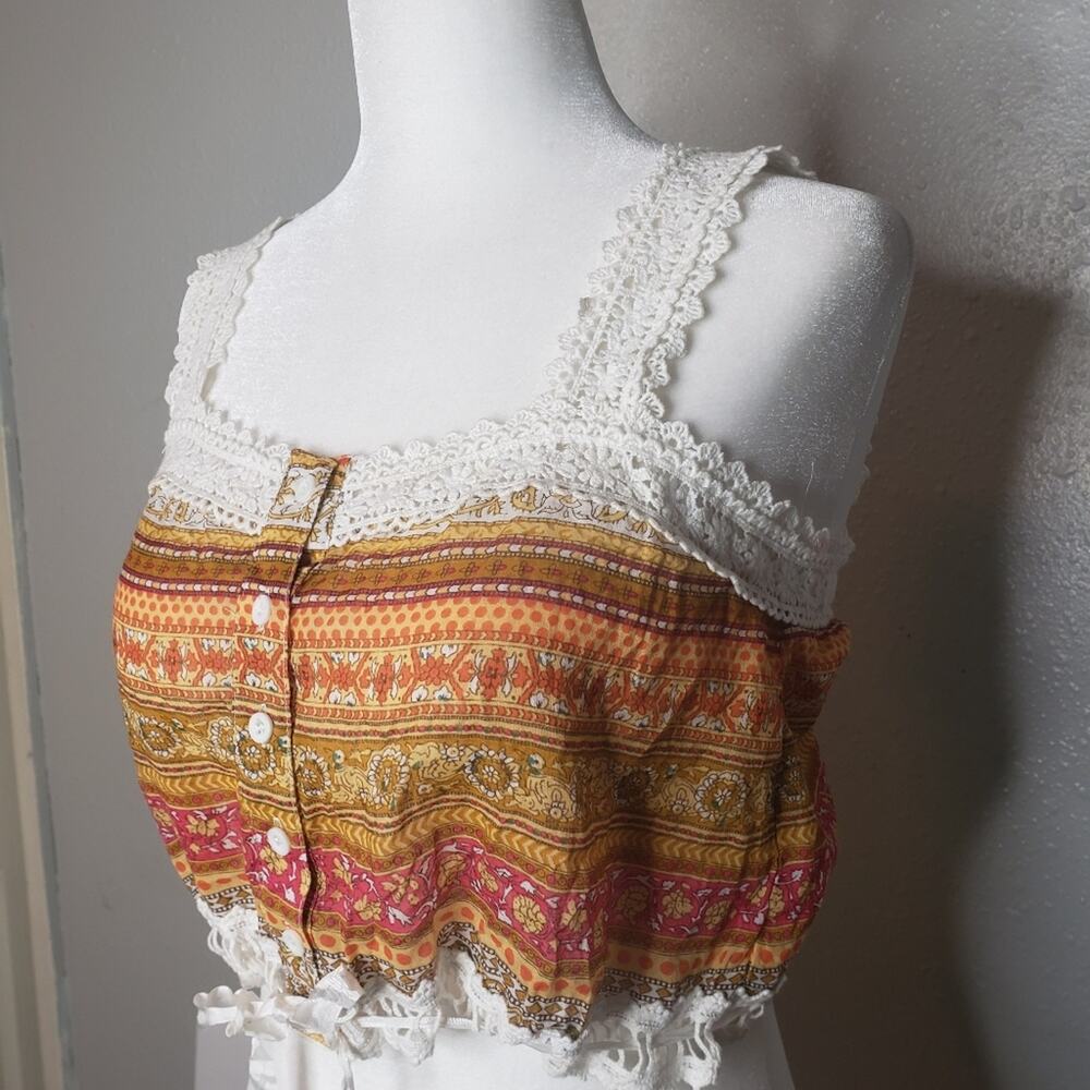 Millau Orange star crochet crop festival boho tank top size small - Picture 4 of 13